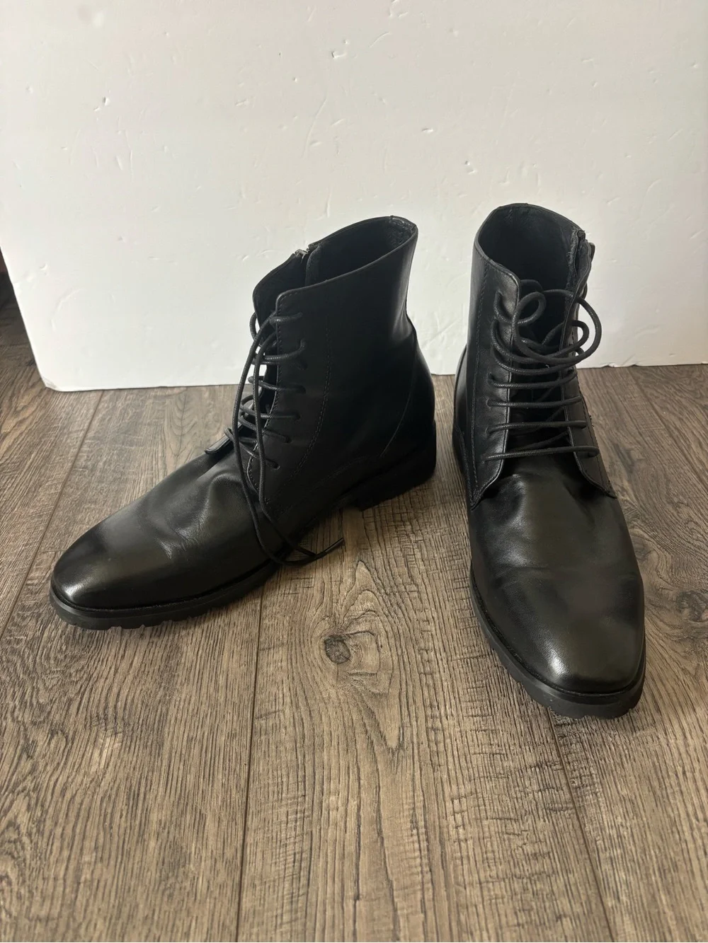 Chamaripa height increasing elevatorBlack Leather Lace-Up Ankle Boots sz 40